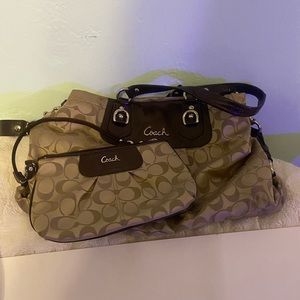 Authentic Vintage Coach Mini Clutch Purse AND Tan Coach Shoulder Bag